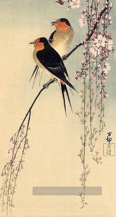 Hirondelles avec fleur de cerisier Ohara KOSON oiseaux Peintures à l'huile